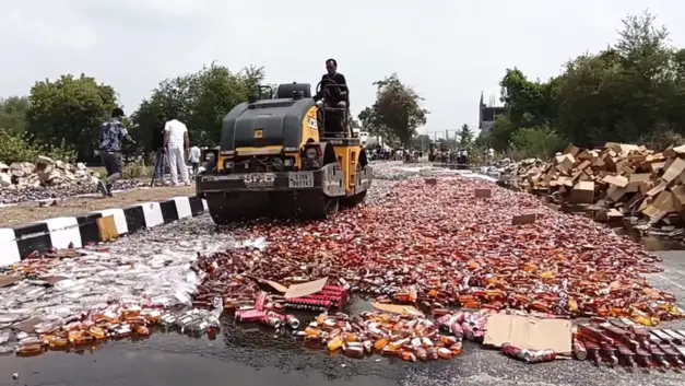Vadodara Police Destroy Liquor Worth Over ₹4 Crore At Koyali Checkpost Vadodara police destroy liquor worth over ₹4 crore