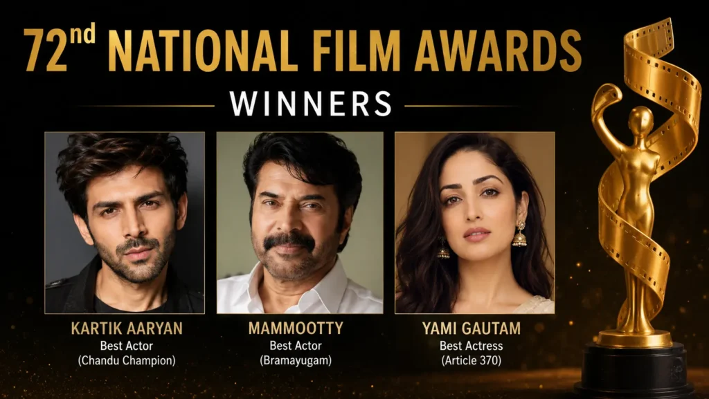 72nd national film awards 2026: kartik aaryan & mammootty share best actor, yami gautam wins best actress