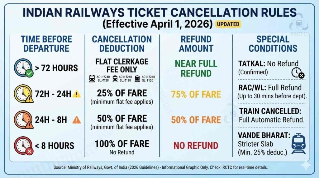 Indian railways ticket cancellation rules 2026