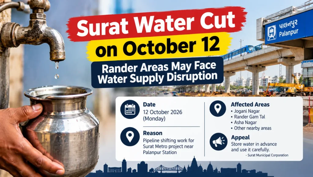 Surat Water Cut Alert: Rander Areas May Face Water Supply Disruption On October 12 Surat water cut alert: rander areas may face water supply disruption on october 12